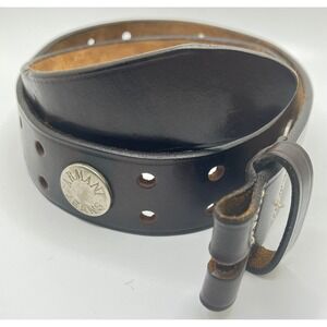 Armani Jeans Leather Belt Without Buckle Studded Brown Size S 37" tip to tip